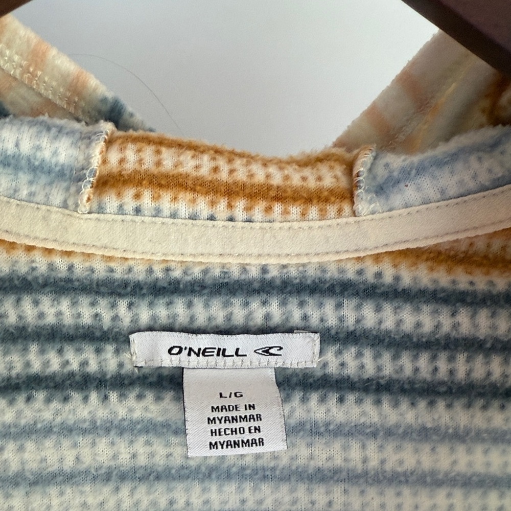 O'Neill Cream and Blue Striped Zip Up Jacket - Picture 3 of 8